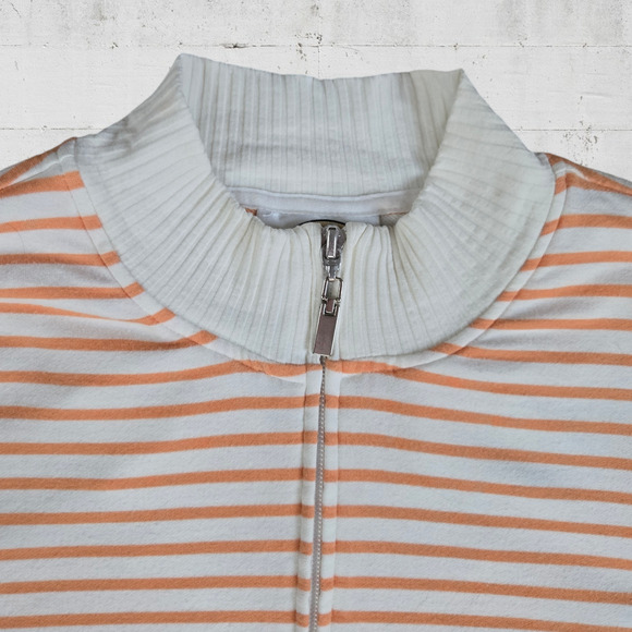 90s Vintage Talbots White Peach Orange Stripe Full Zip Mock Neck Sweater Size 1X - Picture 3 of 7